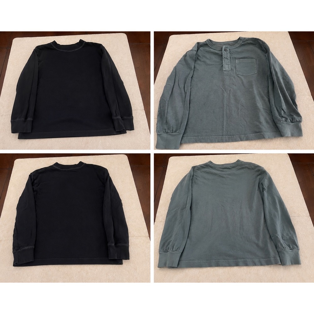 Gap Kids Boys Long Sleeve Shirt Lot 2 Black Thermal Henley Blue Grey Size S 6-7